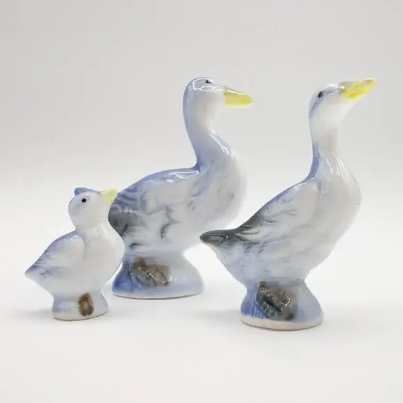 Mini Bone China Duck Family Figurines Porcelain Blue Ducks Geese Hand Painted - Picture 12 of 13